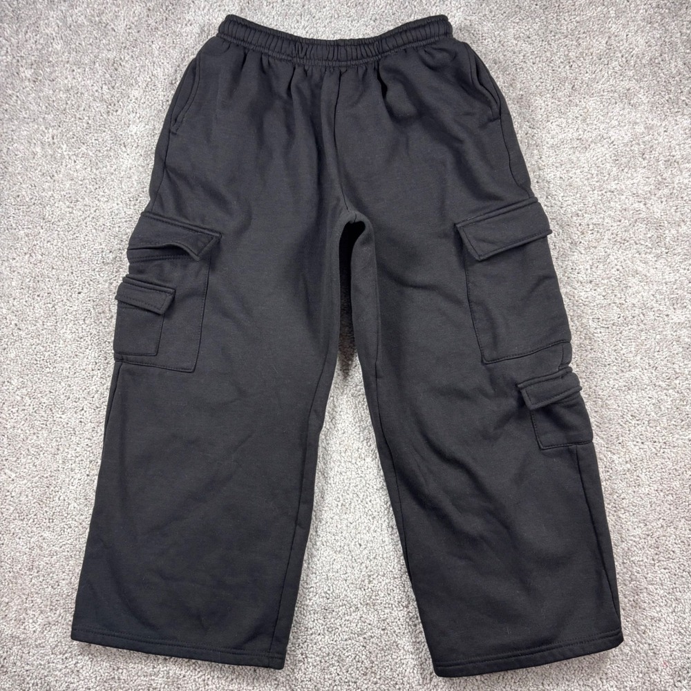 Justify Womens Black Fleece Cargo Sweatpants Wide‎ Leg Baggy Pants Size M